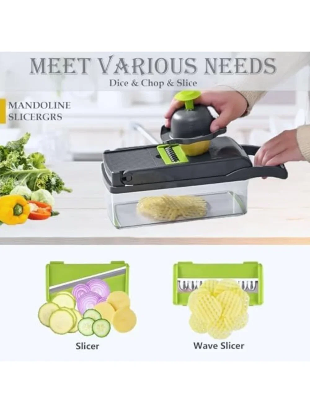 Versatile Vegetable Chopper & Dicer with Container | Stainless Steel Mandoline